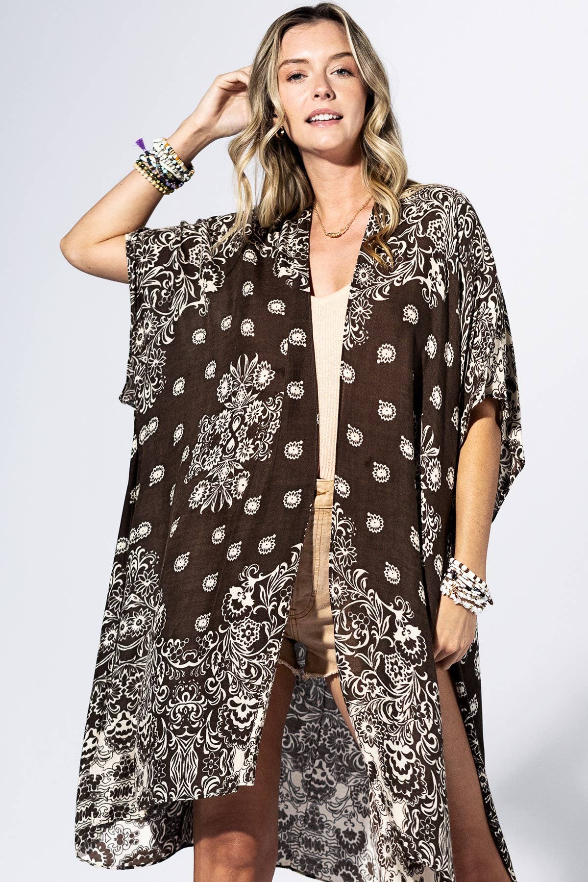 Damask Bandana Kimono - Ash Grey { product_type }}