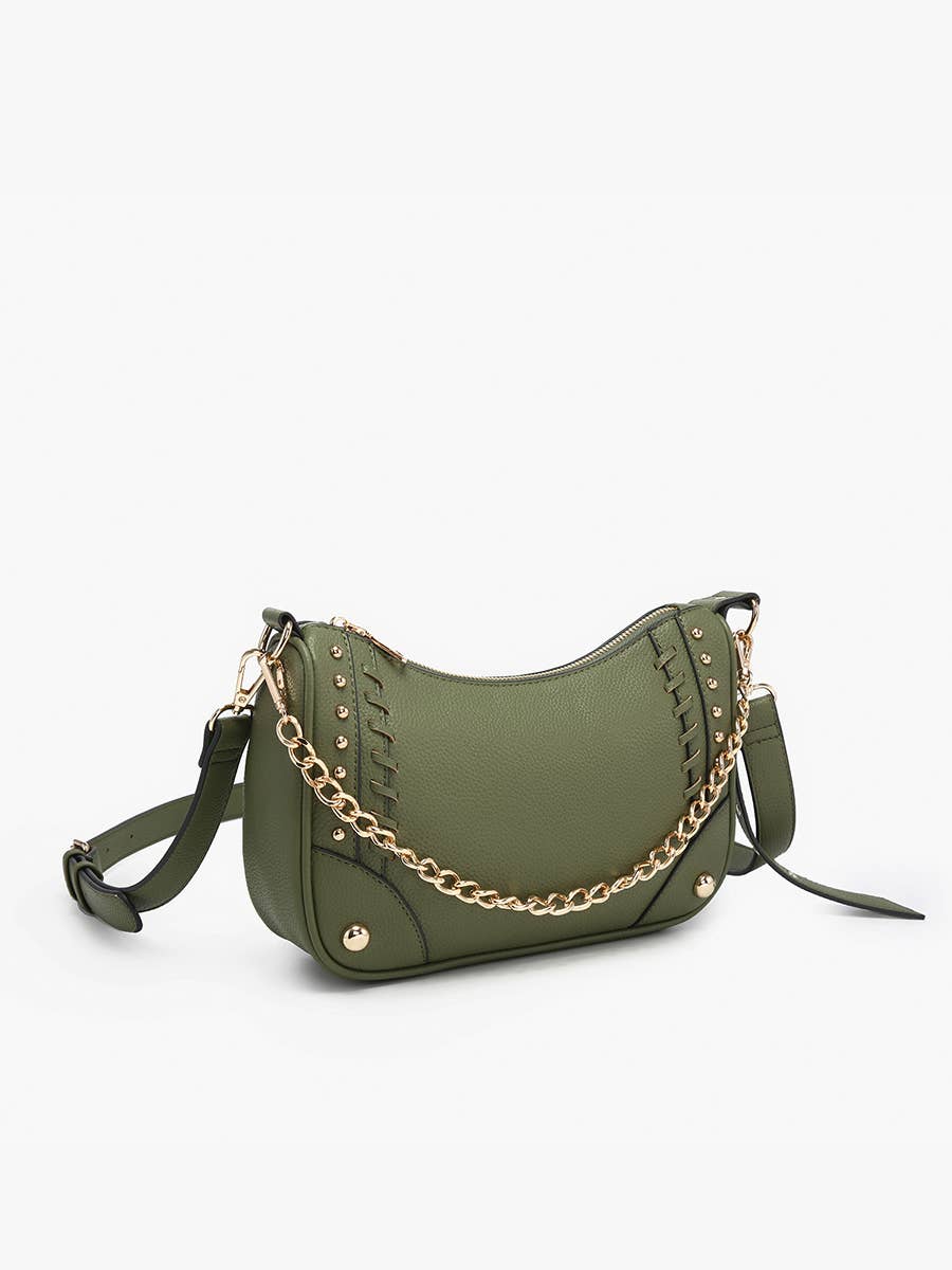 Artemis Crossbody w/ Stud Details: Olive { product_type }}