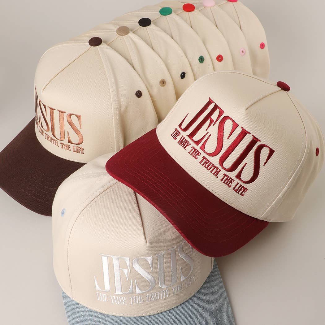 JESUS Typography Embroidered Trucker Hat : BLACK / One Size { product_type }}