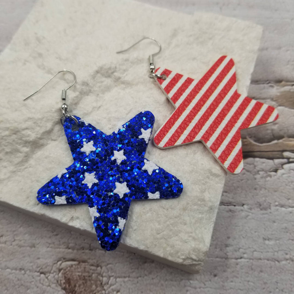 Fourth of July Patriotic Metallic Stars Leather Earrings-Treasure Wholesale-Three Birdies Boutique, Women's Fashion Boutique Located in Kearney, MO