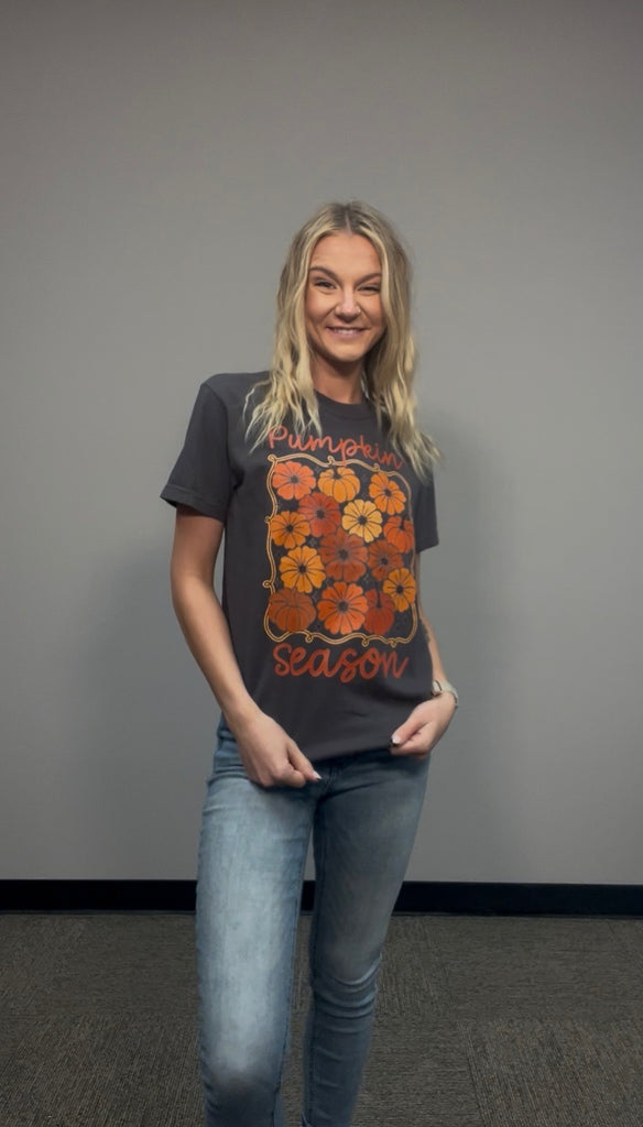 Pumpkin Season on Graphite-Graphic Tees-Tres Birdos Graphic Tees-Three Birdies Boutique, Women's Fashion Boutique Located in Kearney, MO