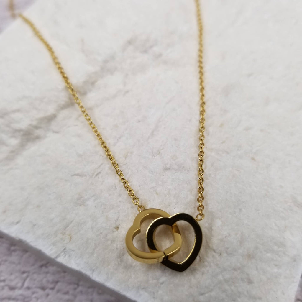 Double Heart Buckle Necklace - Gold-Treasure Wholesale-Three Birdies Boutique, Women's Fashion Boutique Located in Kearney, MO