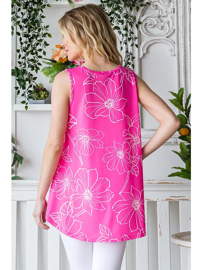 Hot Pink & Ivory Sketch Floral Top-Shirts & Tops-Heimish-Three Birdies Boutique, Women's Fashion Boutique Located in Kearney, MO