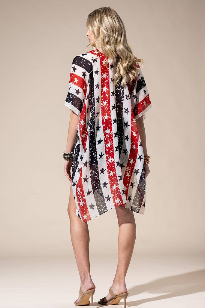 American Flag Star Print Kimono-Urbanista-Three Birdies Boutique, Women's Fashion Boutique Located in Kearney, MO