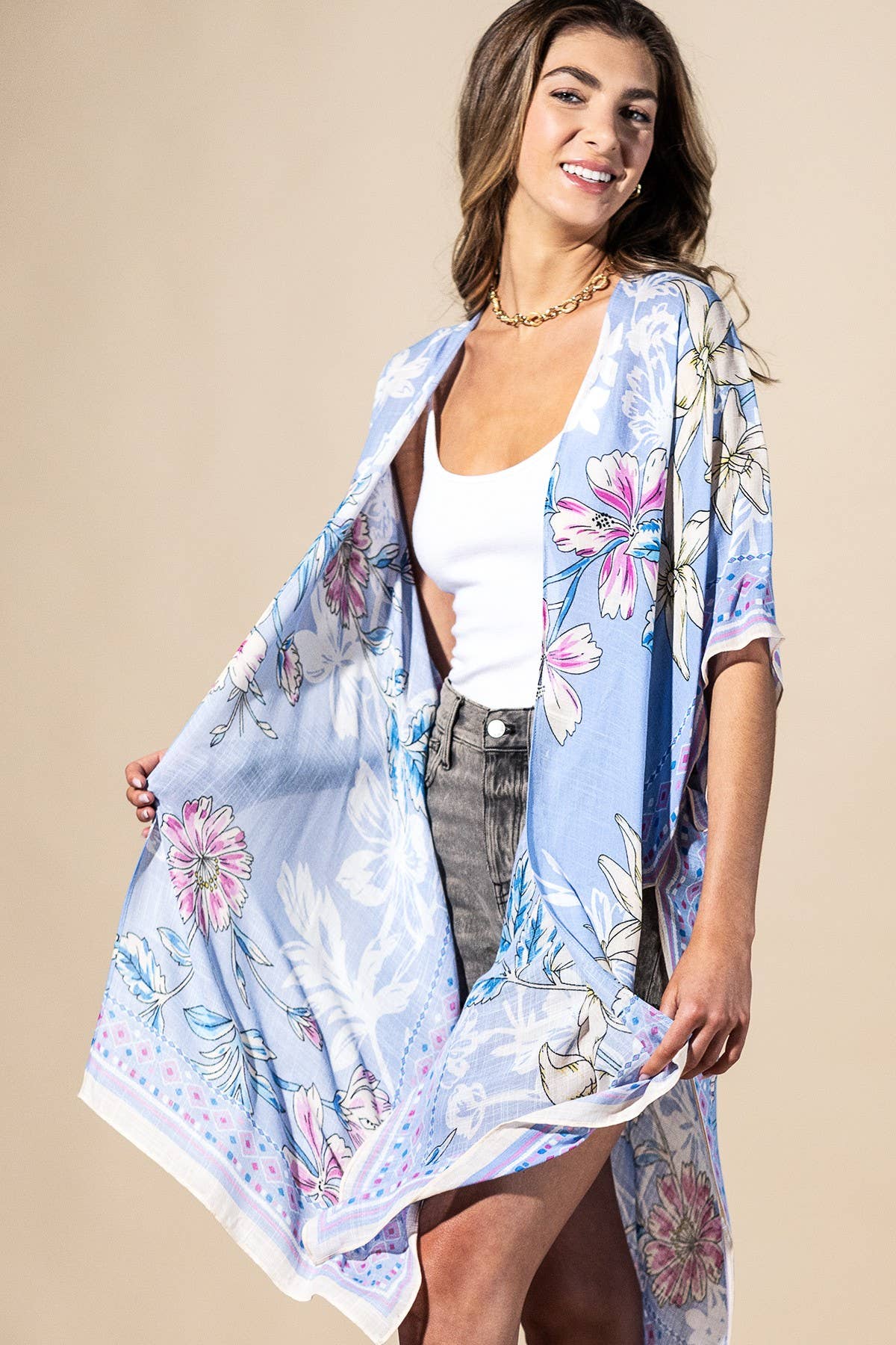 Blue Drift Viscose Kimono: PERIWINKLE-Urbanista-Three Birdies Boutique, Women's Fashion Boutique Located in Kearney, MO