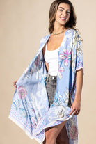 Blue Drift Viscose Kimono: PERIWINKLE-Urbanista-Three Birdies Boutique, Women's Fashion Boutique Located in Kearney, MO
