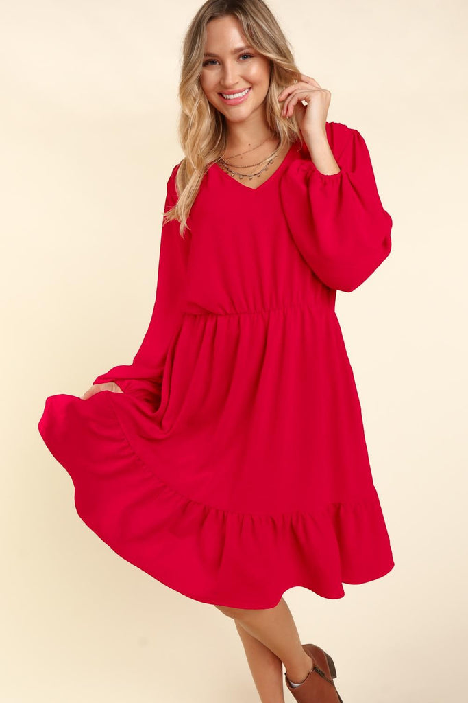 Bubble Puff Long Sleeve Dress-Dresses-Haptics by Holly Harper-Three Birdies Boutique, Women's Fashion Boutique Located in Kearney, MO