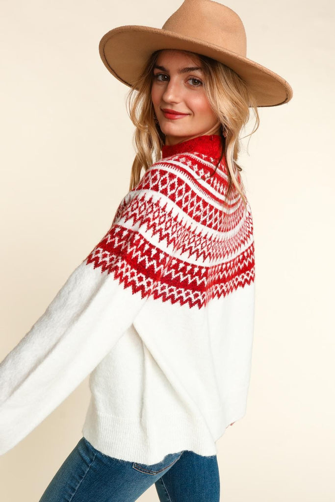 Mock Neck Bohemian Aztec Style Sweater-Sweater-Haptics by Holly Harper-Three Birdies Boutique, Women's Fashion Boutique Located in Kearney, MO