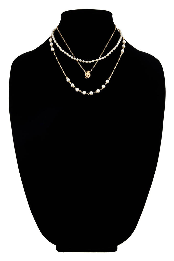 Silver Triple Layer Pearl and Chain Link Necklace-Urbanista-Three Birdies Boutique, Women's Fashion Boutique Located in Kearney, MO
