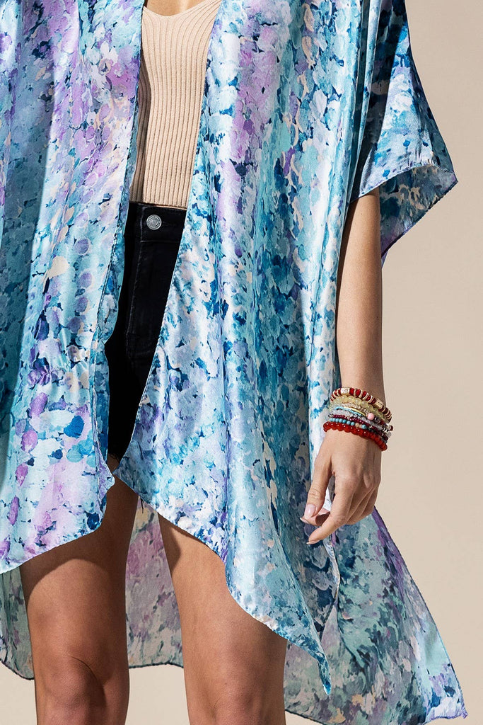 Blue Abstract Print Silky Feel Kimono-Urbanista-Three Birdies Boutique, Women's Fashion Boutique Located in Kearney, MO