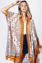 Orange Peel Paisley Border Kimono { product_type }}