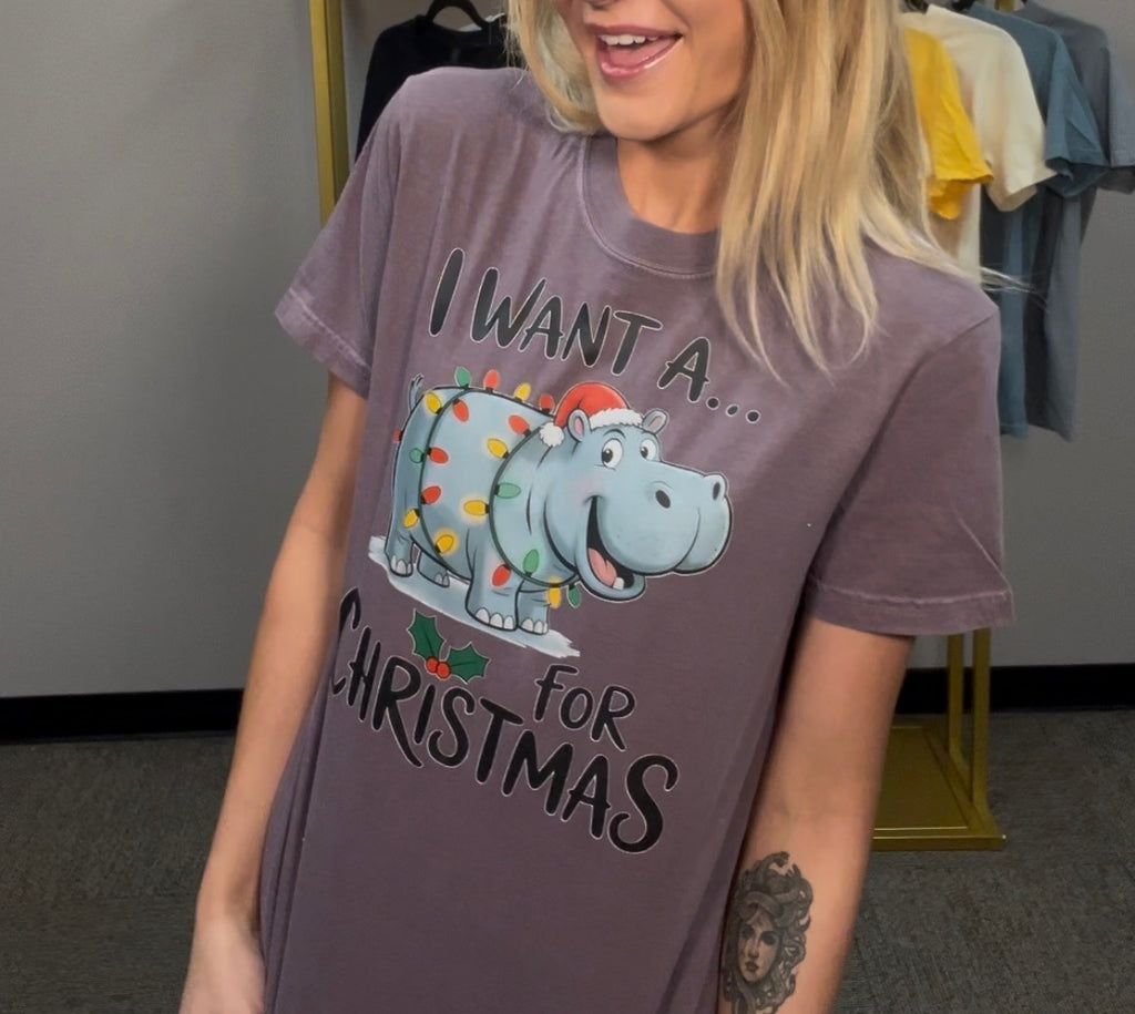I Want a Hippopotamus Tee-Graphic Tees-Tres Birdos Graphic Tees-Three Birdies Boutique, Women's Fashion Boutique Located in Kearney, MO