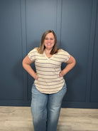 Stripe Cuffed Short Sleeve Top { product_type }}