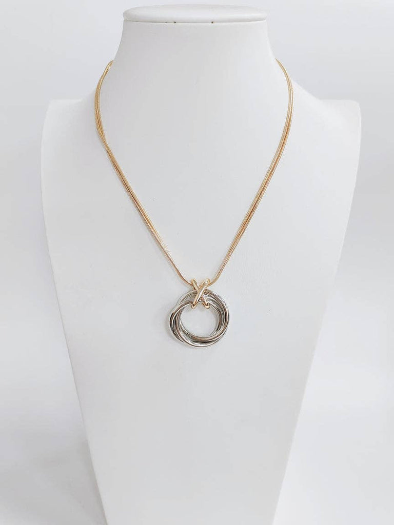 Gold Chain with Silver Circle Necklace-Accessories-What's Hot-Three Birdies Boutique, Women's Fashion Boutique Located in Kearney, MO