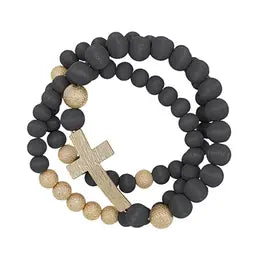 Wood Beaded Cross Bracelets-Bracelets-What's Hot-Three Birdies Boutique, Women's Fashion Boutique Located in Kearney, MO