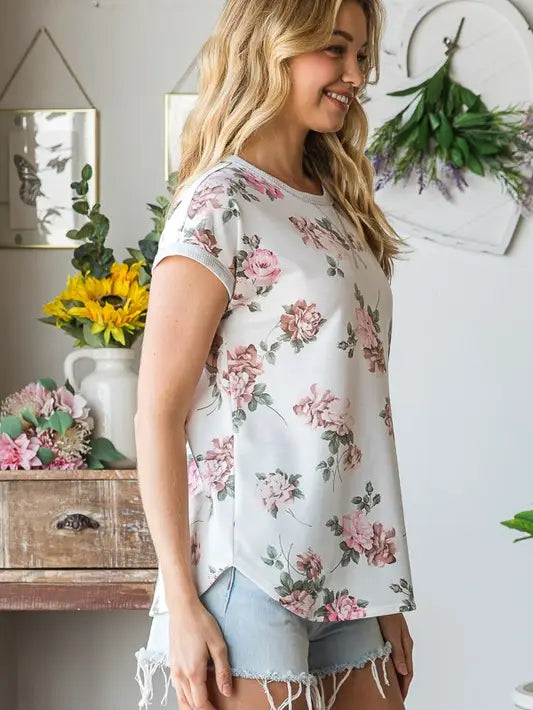 Ivory, Pink, & Sage Floral Top-Shirts & Tops-Heimish-Three Birdies Boutique, Women's Fashion Boutique Located in Kearney, MO