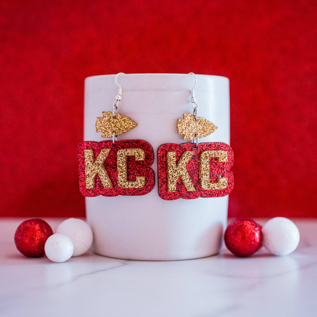 Kansas City Football Glitter KC Arrowhead Double Layer Drops-Stellar Gifts & Goods Wholesale-Three Birdies Boutique, Women's Fashion Boutique Located in Kearney, MO