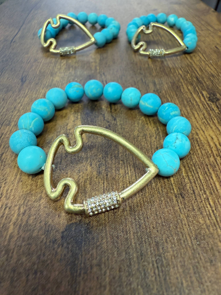 NEW! Bling Arrowhead Chunky Stone Stretch Bracelet: Pink Zebra Jasper-Paco Designs-Three Birdies Boutique, Women's Fashion Boutique Located in Kearney, MO