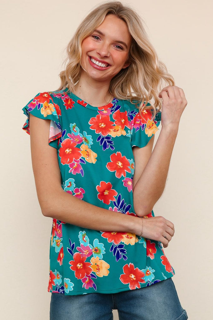 Round Neck Ruffle Short Sleeve Top-Shirts & Tops-White Birch-Three Birdies Boutique, Women's Fashion Boutique Located in Kearney, MO
