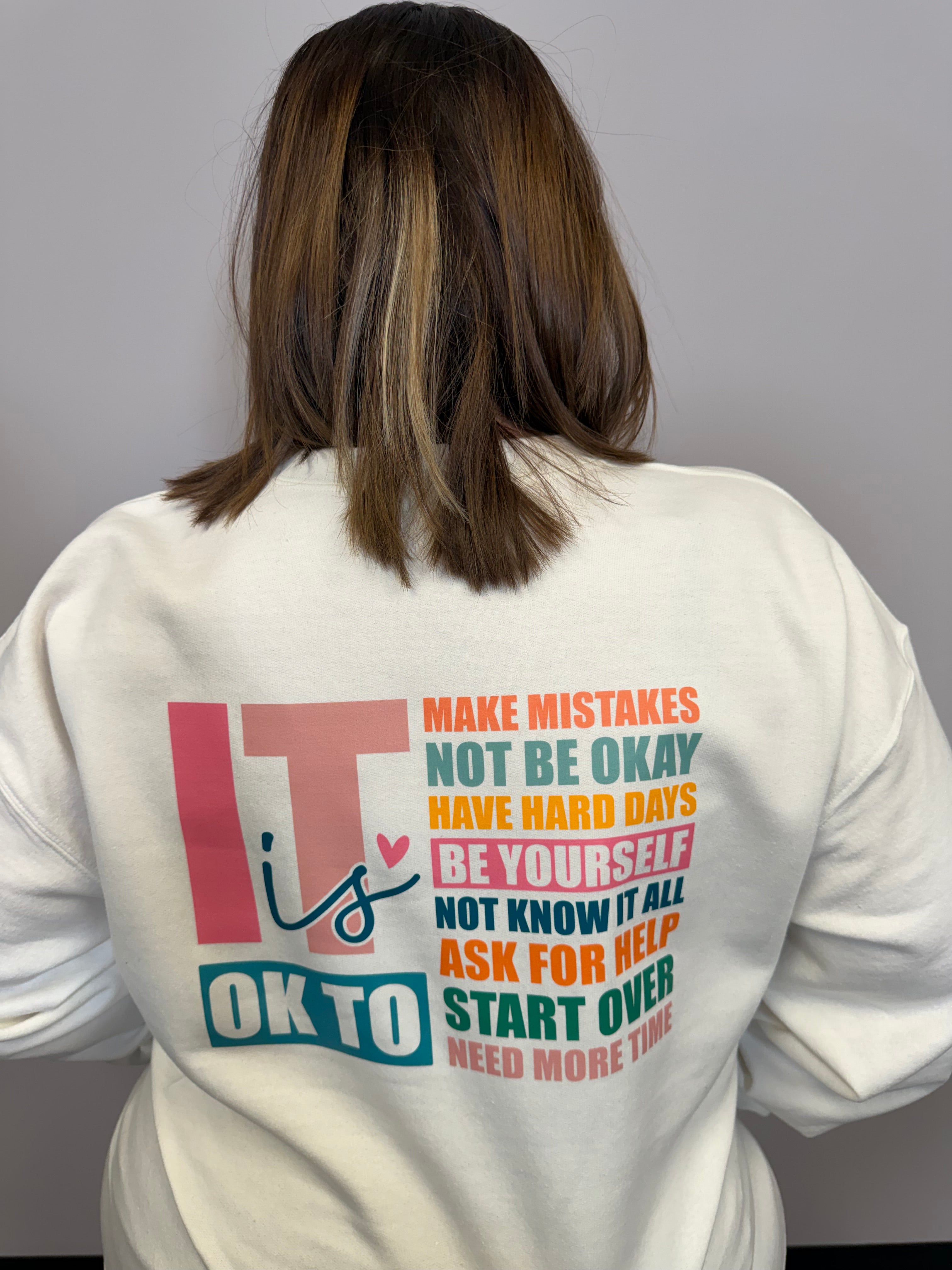 It's Okay To Crewneck-Graphic Tees-Tres Birdos Graphic Tees-Three Birdies Boutique, Women's Fashion Boutique Located in Kearney, MO