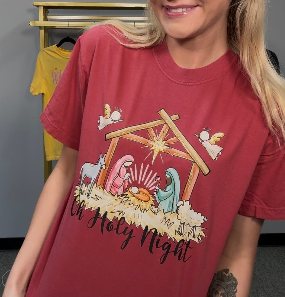Oh Holy Night Tee-Graphic Tees-Tres Birdos Graphic Tees-Three Birdies Boutique, Women's Fashion Boutique Located in Kearney, MO