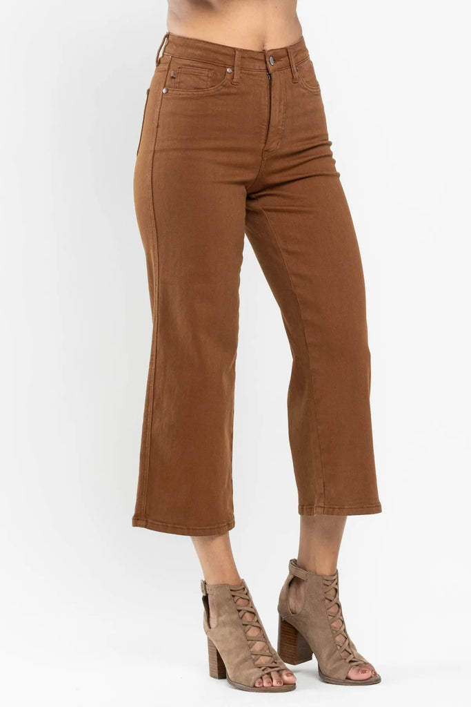 Judy Blue Cropped Wide Leg in Camel-Denim-Judy Blue-Three Birdies Boutique, Women's Fashion Boutique Located in Kearney, MO