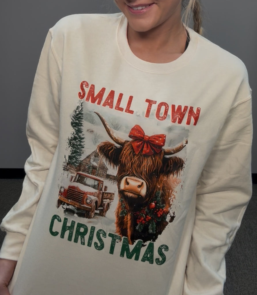 Small Town Christmas Crewneck-Graphic Tees-Tres Birdos Graphic Tees-Three Birdies Boutique, Women's Fashion Boutique Located in Kearney, MO