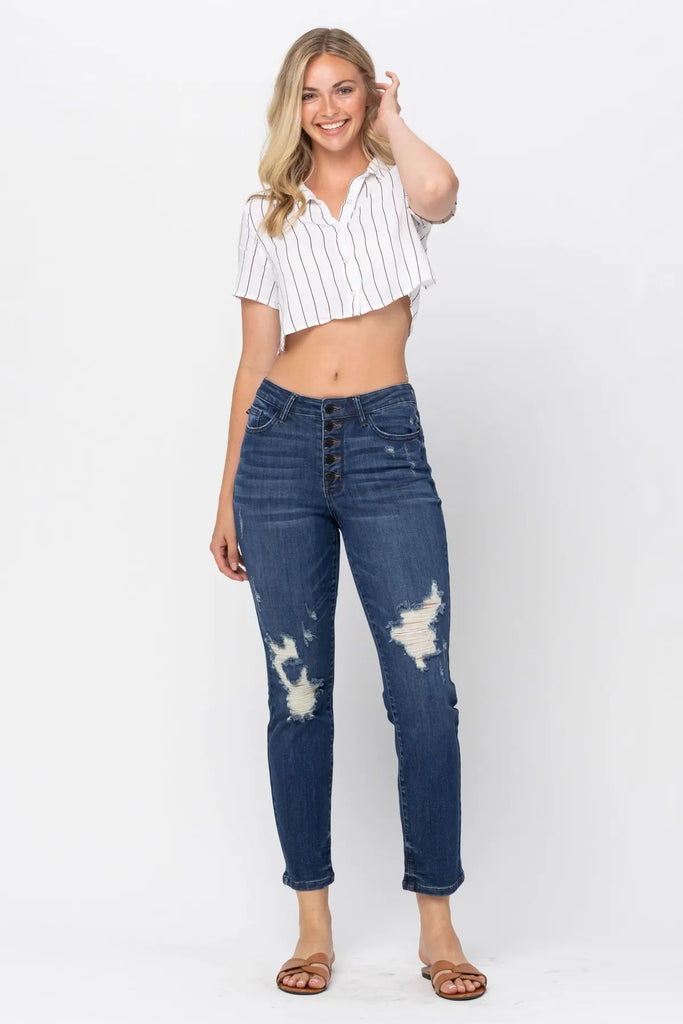 Judy Blue ZigZag Button Fly Boyfriend Fit
