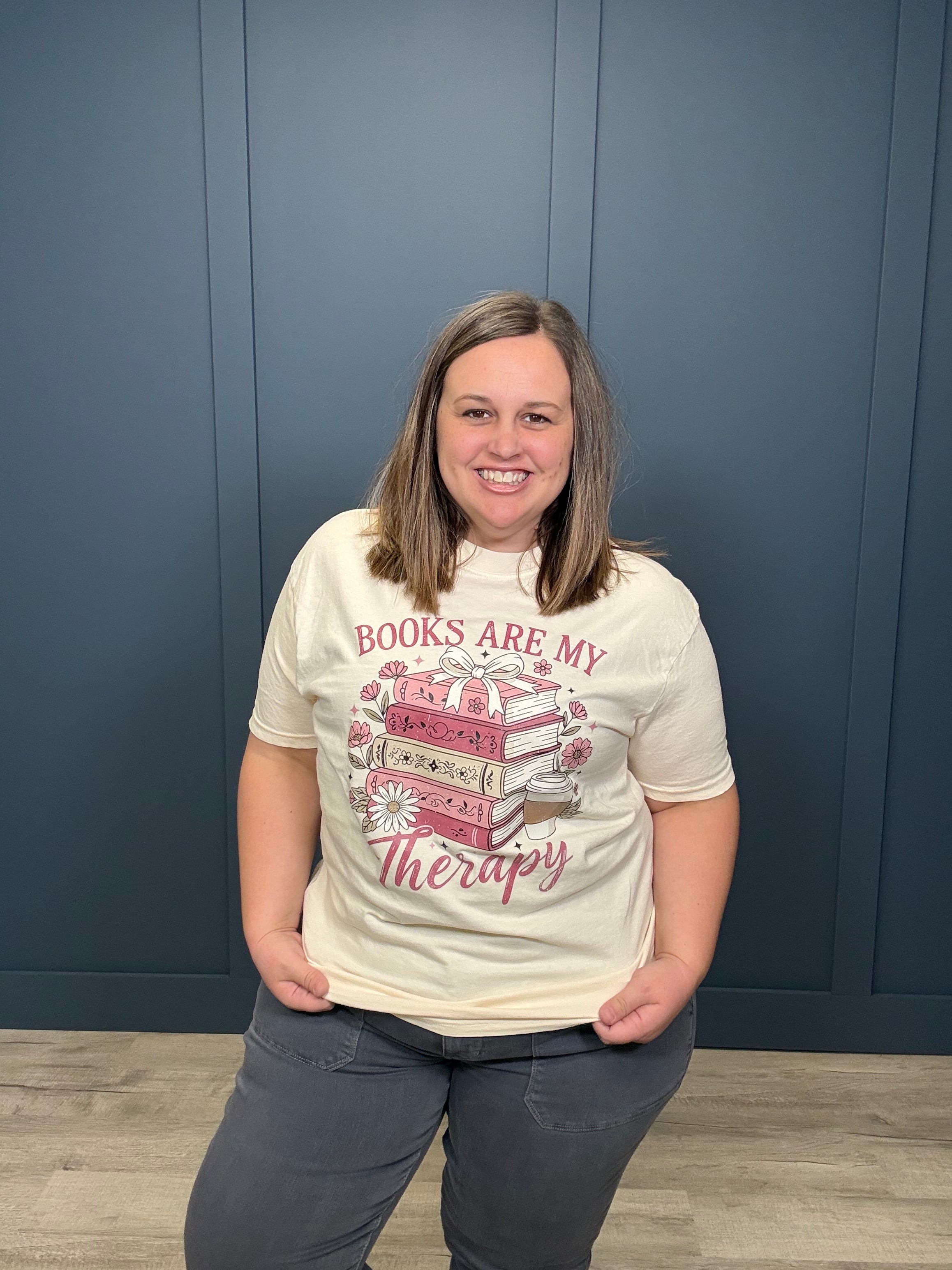 Books Are My Therapy-Tres Birdos Graphic Tees-Three Birdies Boutique, Women's Fashion Boutique Located in Kearney, MO