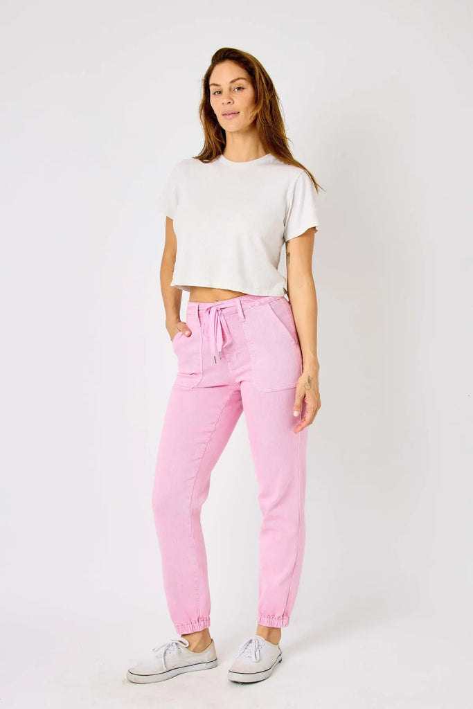 Judy Blue Pink Joggers-Denim-Judy Blue-Three Birdies Boutique, Women's Fashion Boutique Located in Kearney, MO