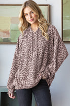 Drawstring Animal Print Hoodie Taupe { product_type }}