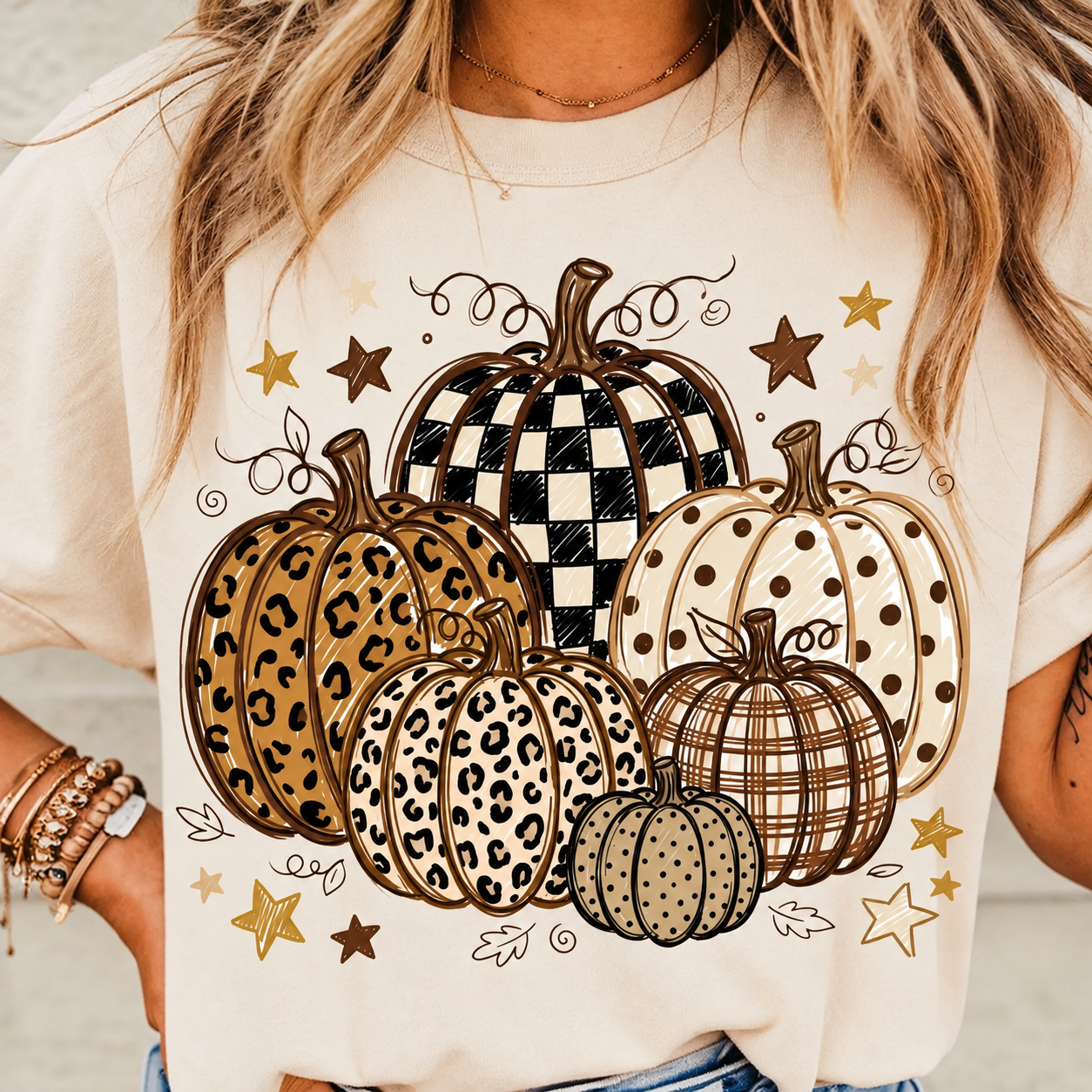 Leopard & Checkered Pumpkin Graphic Tee { product_type }}