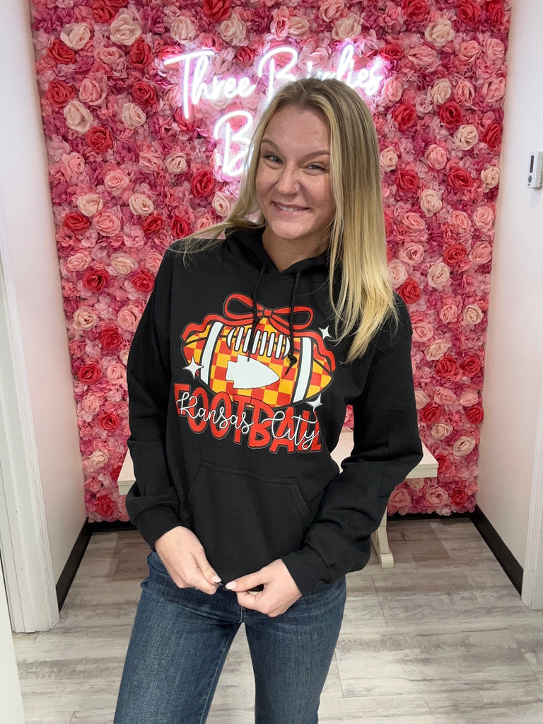 KC Football Hoodie-Graphic Sweaters-Tres Birdos Graphic Tees-Three Birdies Boutique, Women's Fashion Boutique Located in Kearney, MO