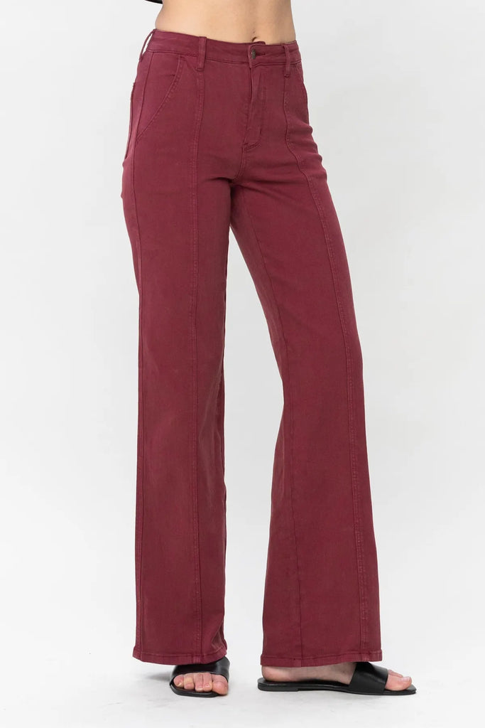 Judy Blue - Burgundy Garment Dyed Front Seam Straight-Denim-Judy Blue-Three Birdies Boutique, Women's Fashion Boutique Located in Kearney, MO