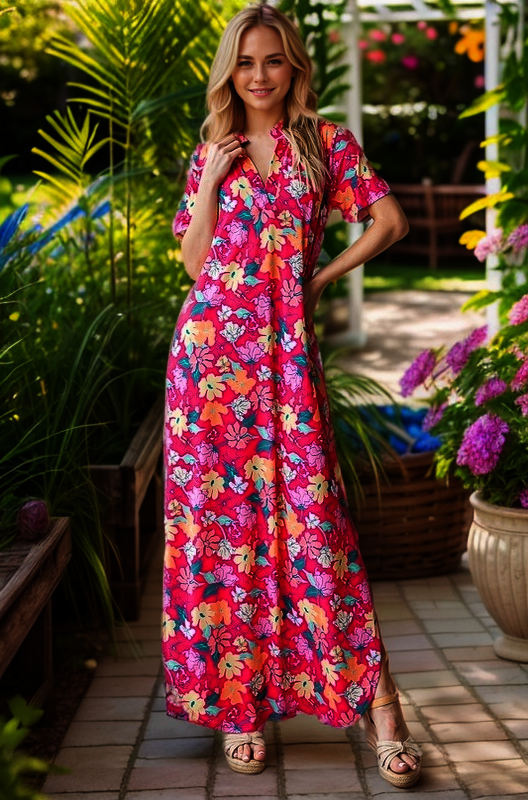 Heimish Mandarin Collar Maxi Dress-Dresses-HEIMISH-Three Birdies Boutique, Women's Fashion Boutique Located in Kearney, MO