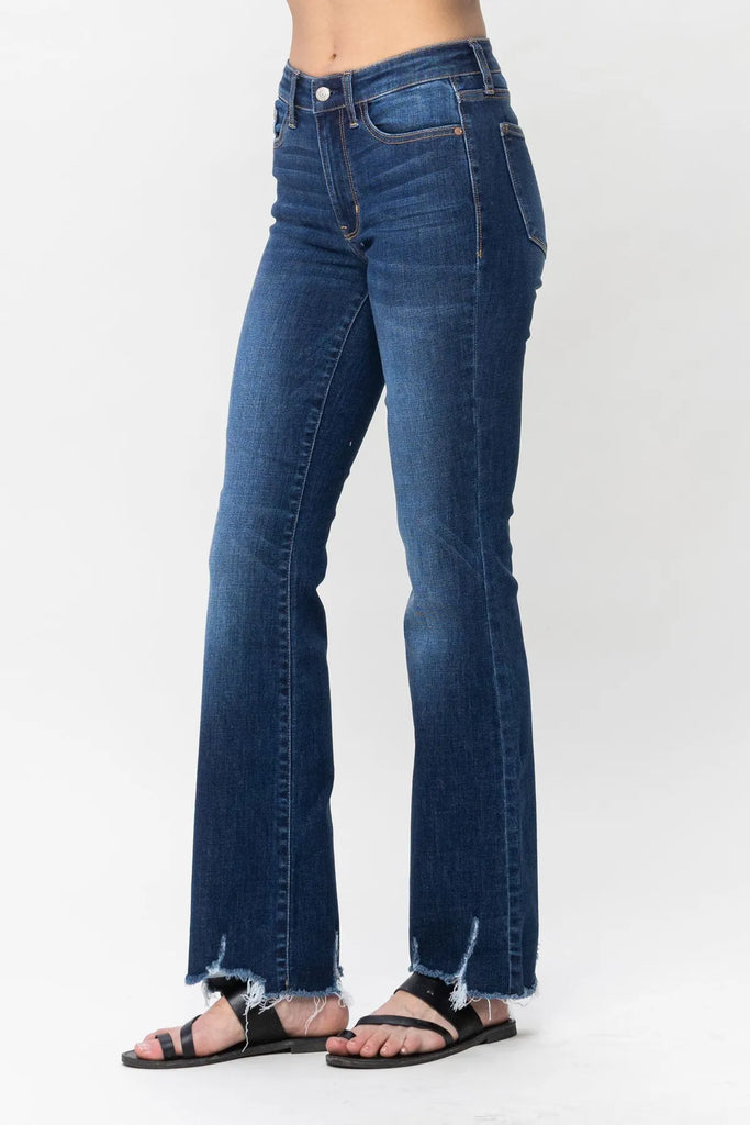 Judy Blue Slim Distressed Hem Bootcut-Denim-Judy Blue-Three Birdies Boutique, Women's Fashion Boutique Located in Kearney, MO