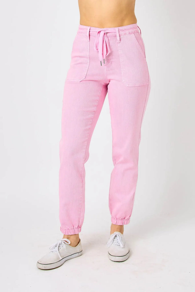 Judy Blue Pink Joggers-Denim-Judy Blue-Three Birdies Boutique, Women's Fashion Boutique Located in Kearney, MO