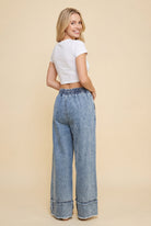 Blue Floral Appliqué Wide Leg Denim Pants { product_type }}
