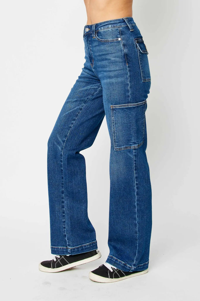 Judy Blue HW Cargo Wide Leg-Denim-Judy Blue-Three Birdies Boutique, Women's Fashion Boutique Located in Kearney, MO