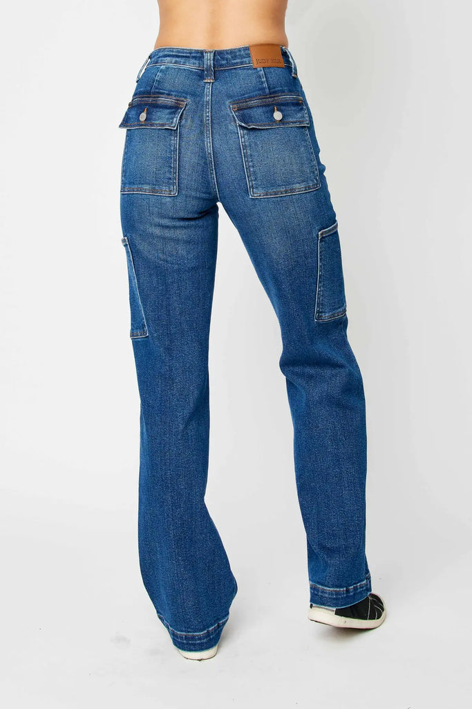 Judy Blue HW Cargo Wide Leg-Denim-Judy Blue-Three Birdies Boutique, Women's Fashion Boutique Located in Kearney, MO