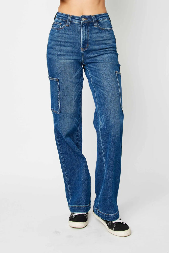 Judy Blue HW Cargo Wide Leg-Denim-Judy Blue-Three Birdies Boutique, Women's Fashion Boutique Located in Kearney, MO