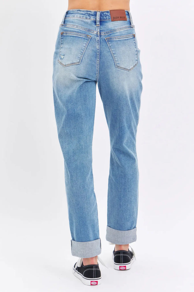 Judy Blue HW Patch Pocket & Destroy Boyfriend Jeans -Jeans-Judy Blue-Three Birdies Boutique, Women's Fashion Boutique Located in Kearney, MO