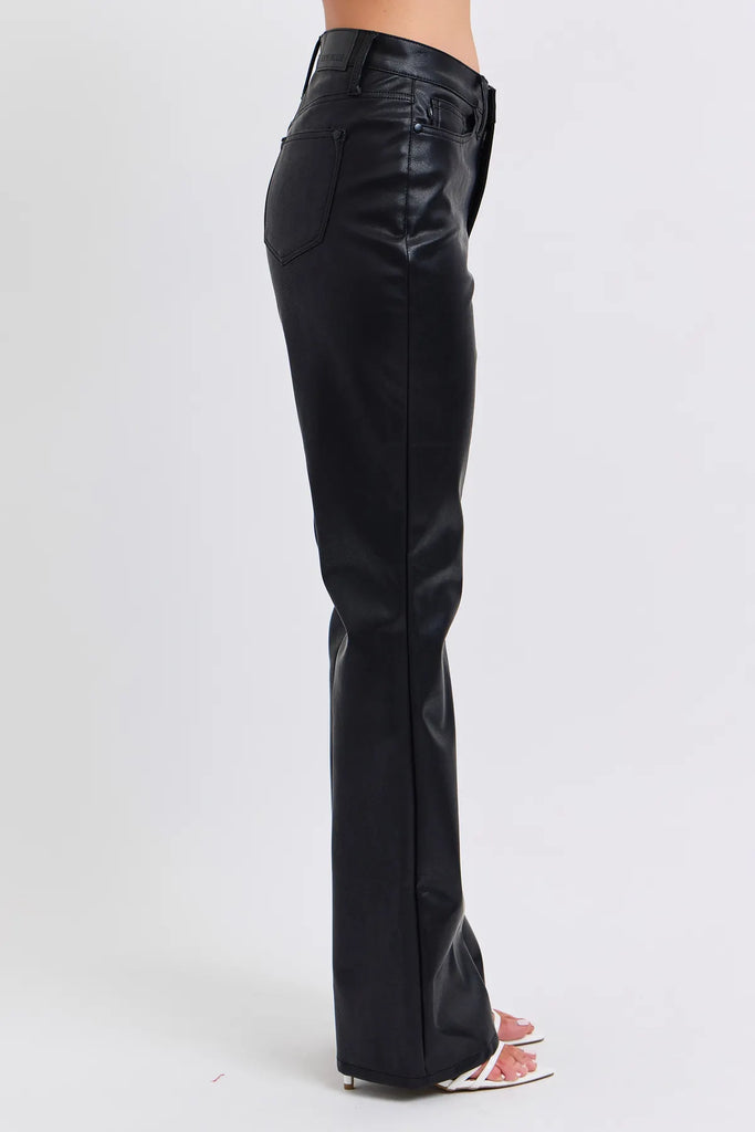 Judy Blue HW Tummy Control Faux Leather Bootcut -Pants-Judy Blue-Three Birdies Boutique, Women's Fashion Boutique Located in Kearney, MO