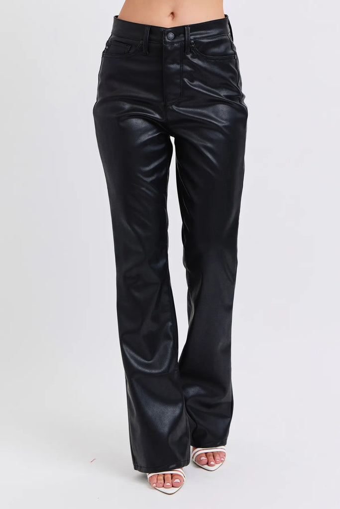 Judy Blue HW Tummy Control Faux Leather Bootcut -Pants-Judy Blue-Three Birdies Boutique, Women's Fashion Boutique Located in Kearney, MO
