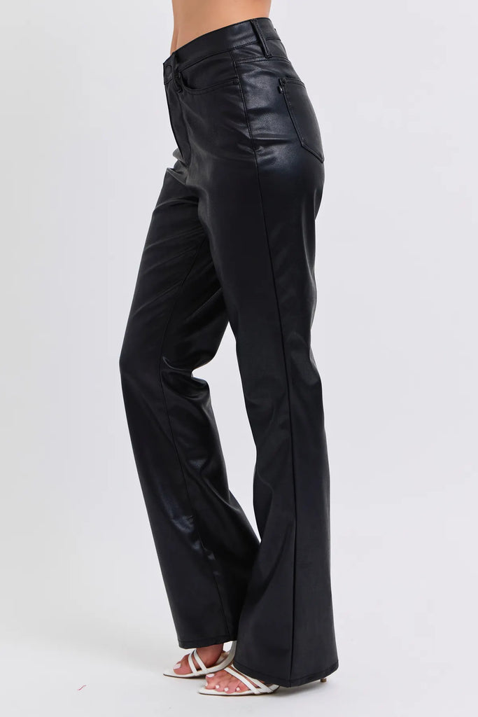 Judy Blue HW Tummy Control Faux Leather Bootcut -Pants-Judy Blue-Three Birdies Boutique, Women's Fashion Boutique Located in Kearney, MO