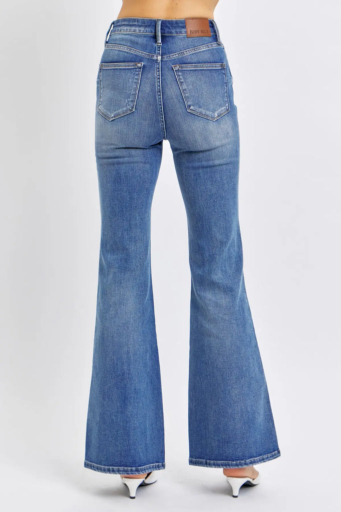 Judy Blue HW Tummy Control Contrast Wash Flare Jeans -Jeans-Judy Blue-Three Birdies Boutique, Women's Fashion Boutique Located in Kearney, MO