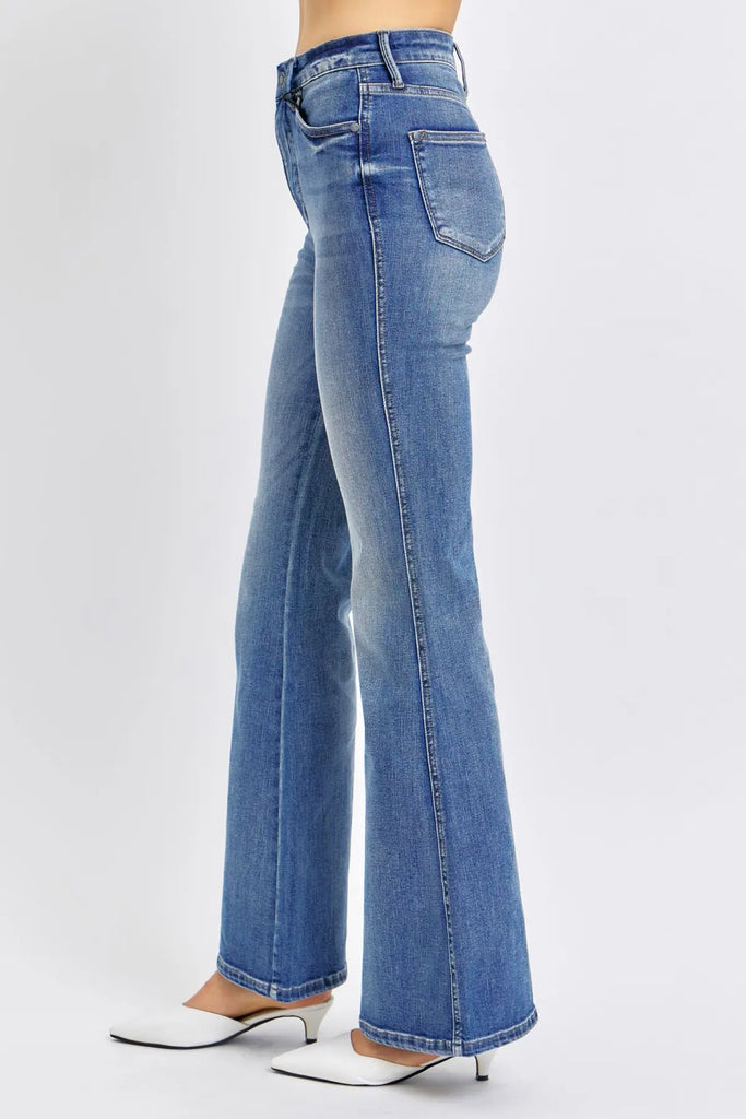 Judy Blue HW Tummy Control Contrast Wash Flare Jeans -Jeans-Judy Blue-Three Birdies Boutique, Women's Fashion Boutique Located in Kearney, MO