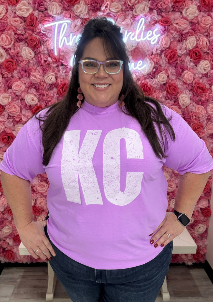 White KC on Violet Tee-Graphic Tees-Tres Birdos Graphic Tees-Three Birdies Boutique, Women's Fashion Boutique Located in Kearney, MO