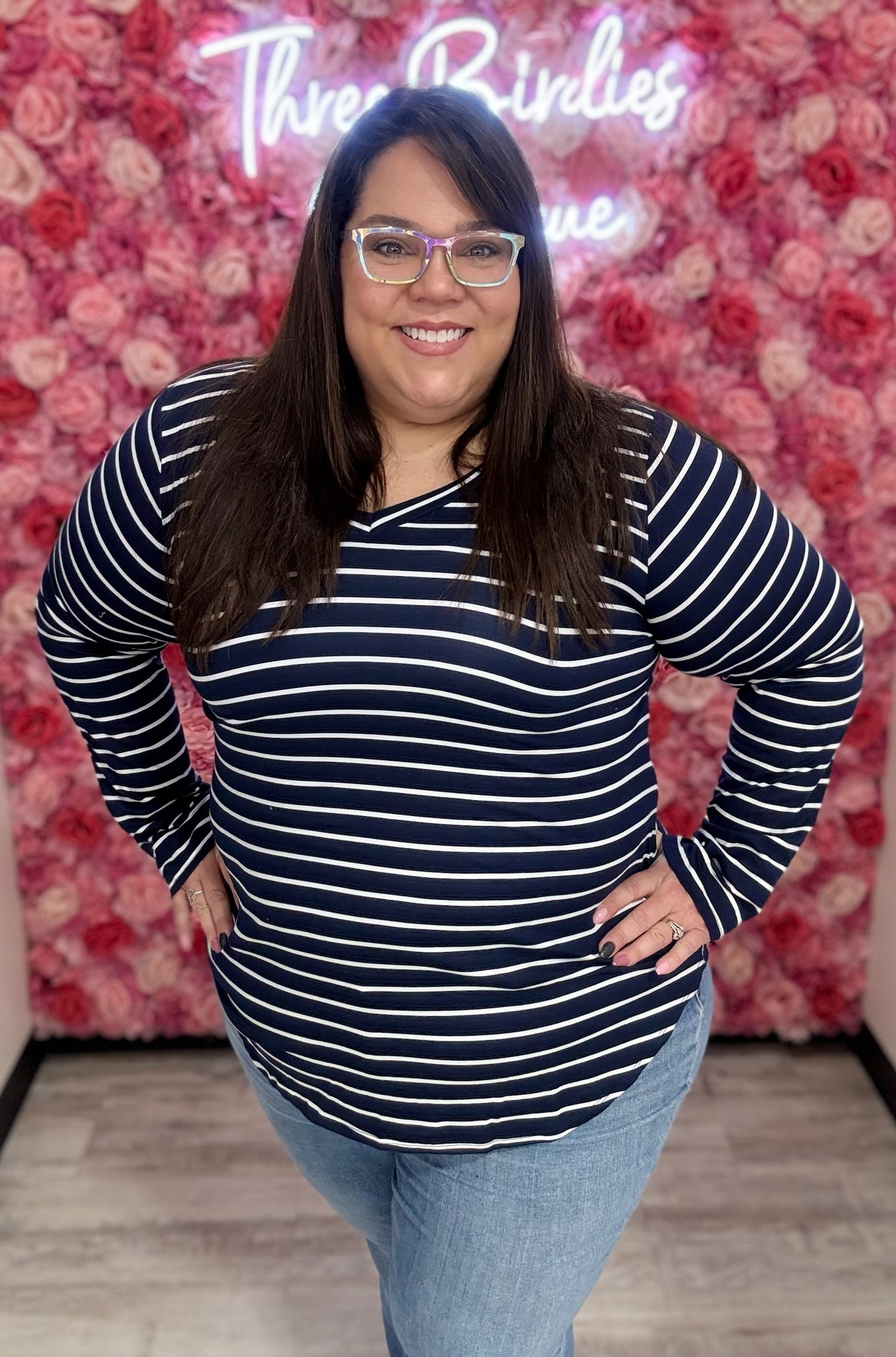 Navy Striped Long Sleeve Top { product_type }}