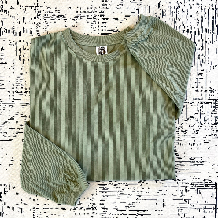 Corded Light Weight Crewneck-Crewneck-Route 50-Three Birdies Boutique, Women's Fashion Boutique Located in Kearney, MO